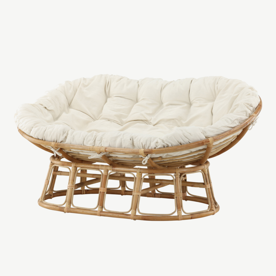 Kahekohaline rotangist lounge-tool Mamasan, loodusliku raami ja heledusega pehme padjaga, 3107-101 – 7