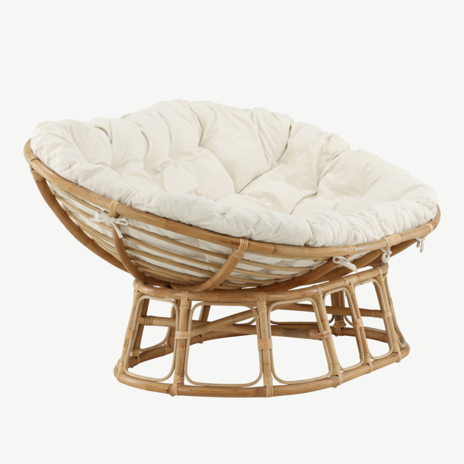 Kahekohaline rotangist lounge-tool Mamasan, loodusliku raami ja heledusega pehme padjaga, 3107-101 – 2