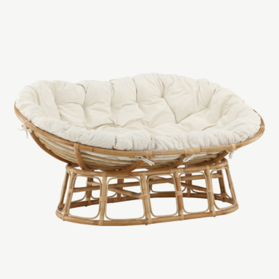 Kahekohaline rotangist lounge-tool Mamasan, loodusliku raami ja heledusega pehme padjaga - 3107-101