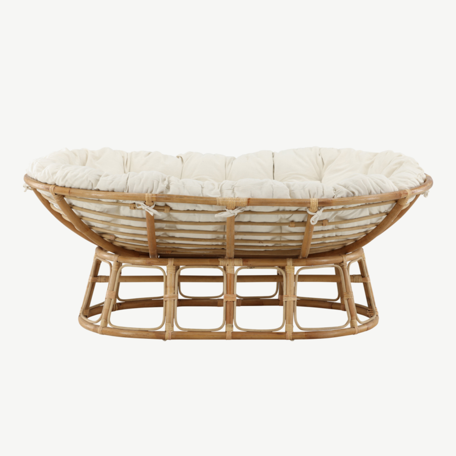 Kahekohaline rotangist lounge-tool Mamasan, loodusliku raami ja heledusega pehme padjaga, 3107-101 – 3