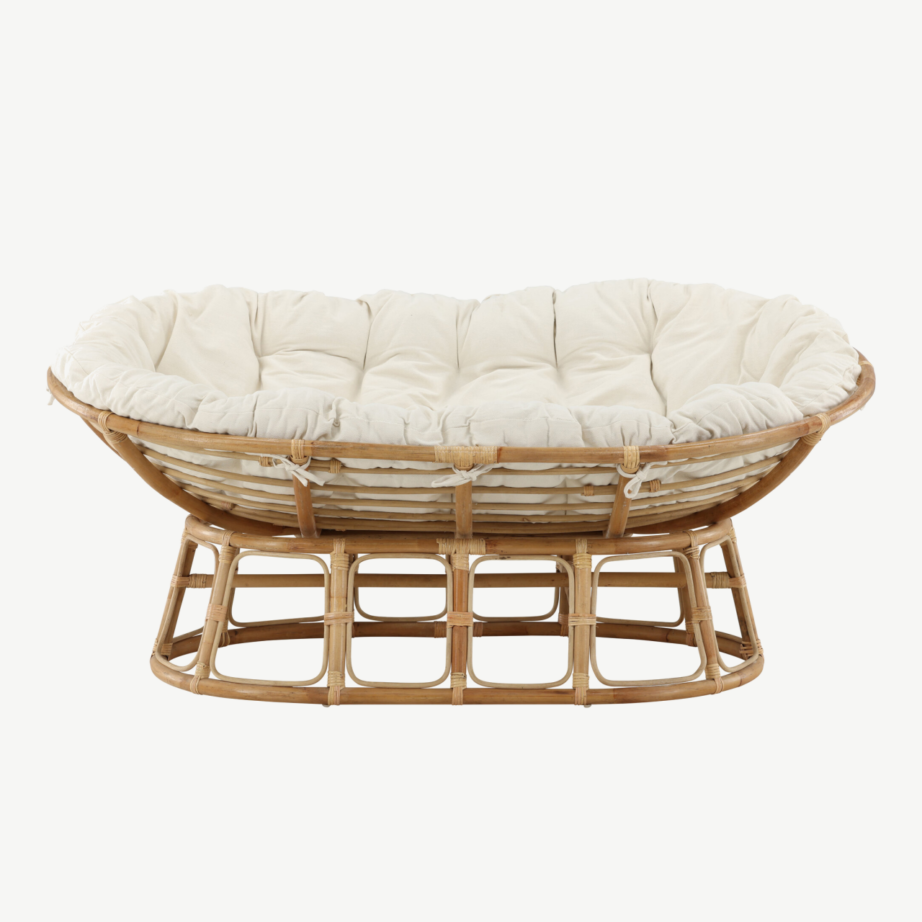 Kahekohaline rotangist lounge-tool Mamasan, loodusliku raami ja heledusega pehme padjaga, 3107-101 – 4