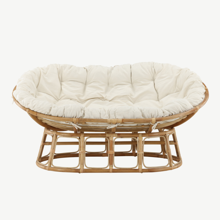 Kahekohaline rotangist lounge-tool Mamasan, loodusliku raami ja heledusega pehme padjaga, 3107-101 – 6