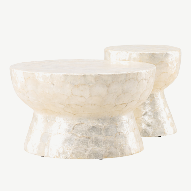 Kaheosaline capiz-diivanilaudade komplekt: helehall Sandön laud ø70 cm ja ø40 cm - GR24621