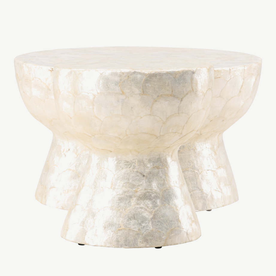 Kaheosaline capiz-diivanilaudade komplekt: helehall Sandön laud ø70 cm ja ø40 cm, GR24621 – 7