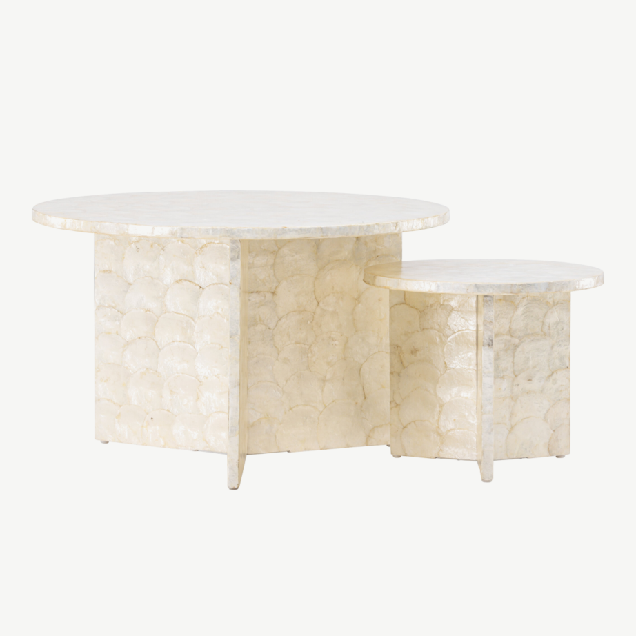 Kaheosaline kapizist diivanilauakomplekt Smögen, helehall ümmargune laudade komplekt, GR24622 – 4