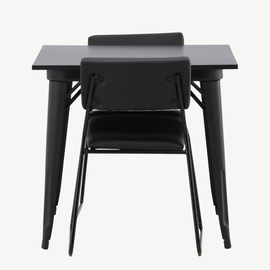 Kandiline söögilaud Tempe (must MDF, metalljalad) ja söögitool Kenth (must PU-nahk, terasraamid), GR22934 – 2