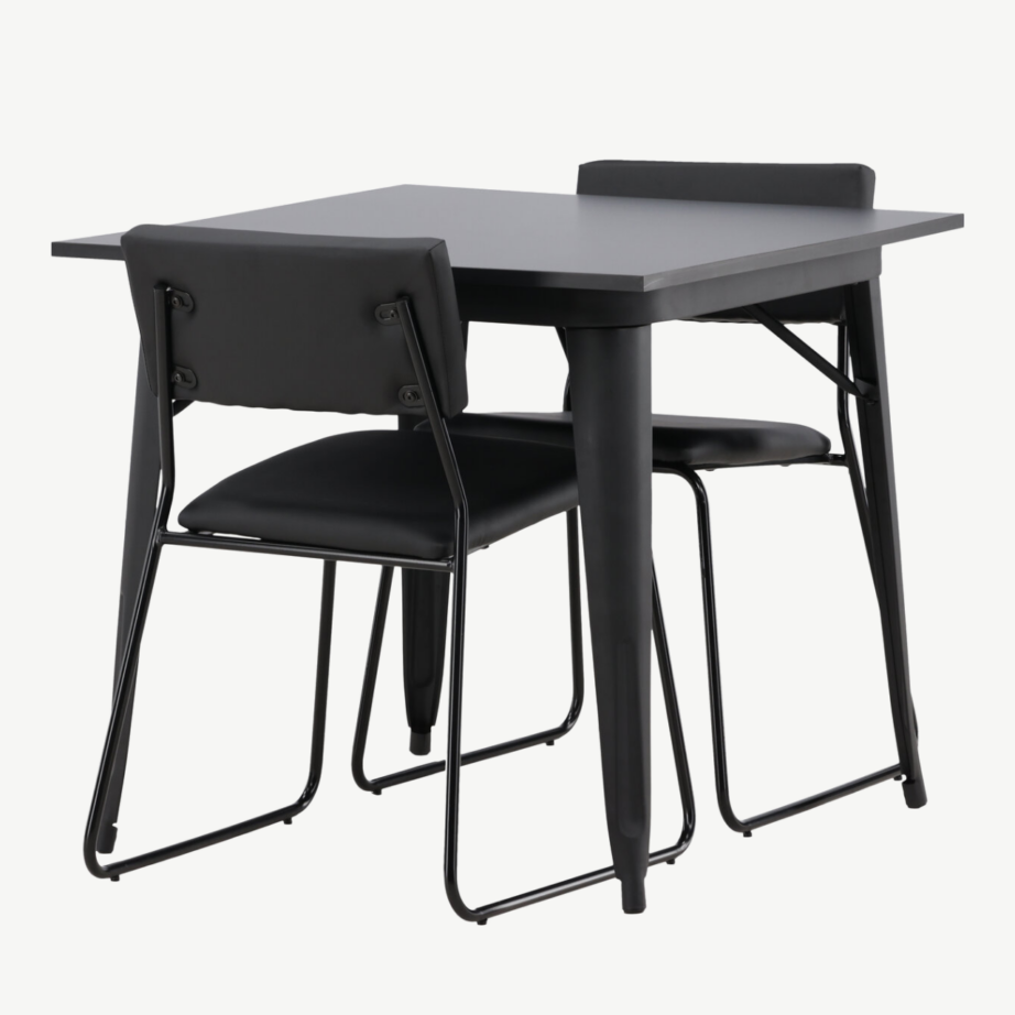 Kandiline söögilaud Tempe (must MDF, metalljalad) ja söögitool Kenth (must PU-nahk, terasraamid), GR22934 – 3