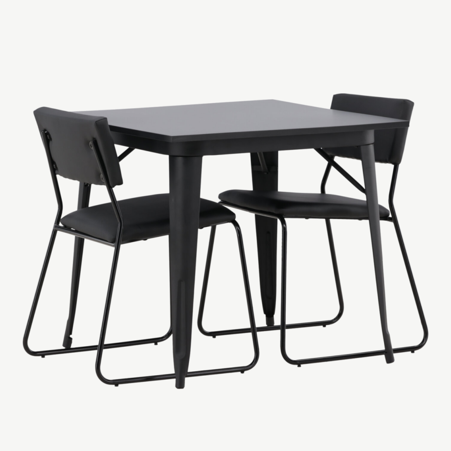 Kandiline söögilaud Tempe (must MDF, metalljalad) ja söögitool Kenth (must PU-nahk, terasraamid), GR22934 – 4