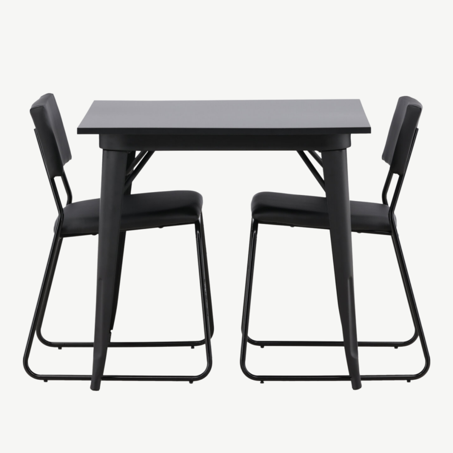 Kandiline söögilaud Tempe (must MDF, metalljalad) ja söögitool Kenth (must PU-nahk, terasraamid), GR22934 – 5