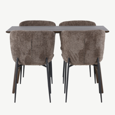 Kaseidon söögilauakomplekt (tumepruun MDF, kummipuu) koos Modesto toolidega (tumehall buklee, mustad metalljalad) - GR23862