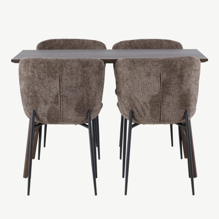 Kaseidon söögilauakomplekt (tumepruun MDF, kummipuu) koos Modesto toolidega (tumehall buklee, mustad metalljalad) - GR23862