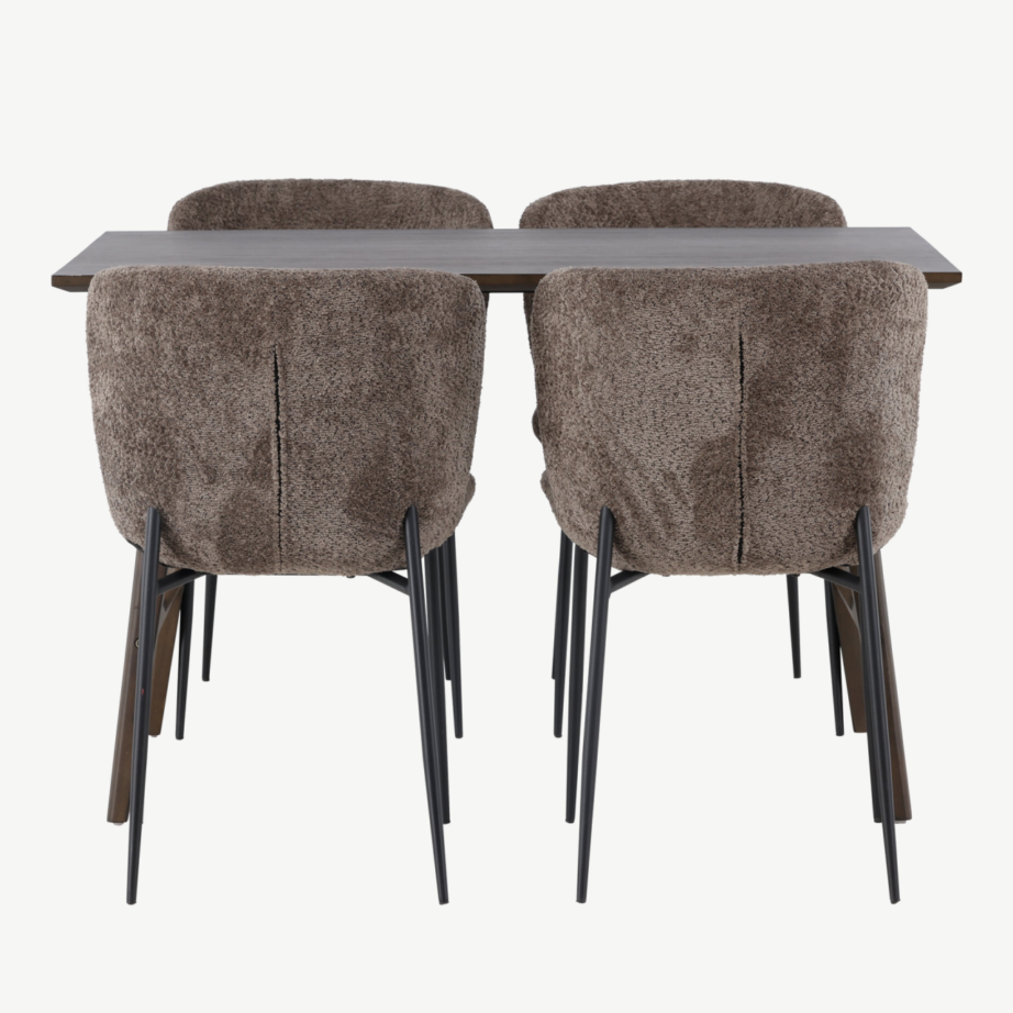 Kaseidon söögilauakomplekt (tumepruun MDF, kummipuu) koos Modesto toolidega (tumehall buklee, mustad metalljalad), GR23862 – 2