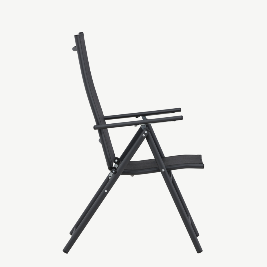 Kokkupandav reguleeritava seljatoega must õuetool Levanzo (teras, tekstiileen), 9797-100 – 2