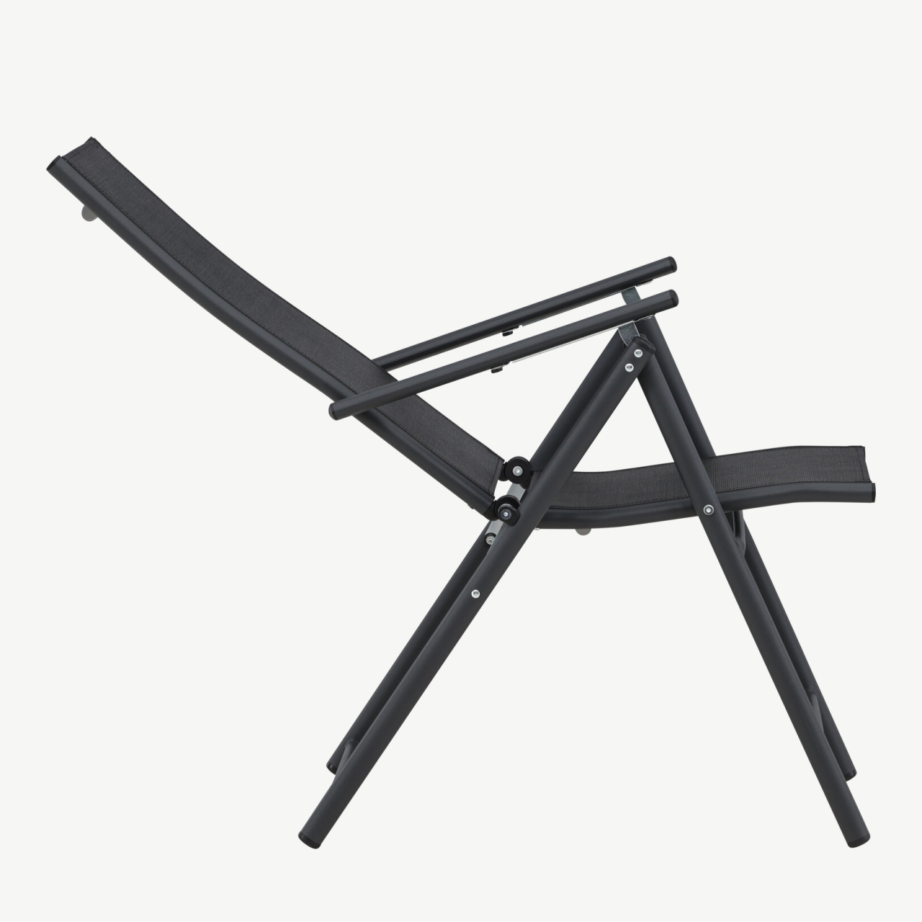 Kokkupandav reguleeritava seljatoega must õuetool Levanzo (teras, tekstiileen), 9797-100 – 5