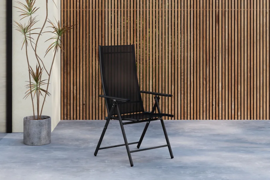 Kokkupandav reguleeritava seljatoega must õuetool Levanzo (teras, tekstiileen), 9797-100 – 8