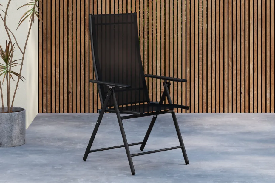 Kokkupandav reguleeritava seljatoega must õuetool Levanzo (teras, tekstiileen), 9797-100 – 9