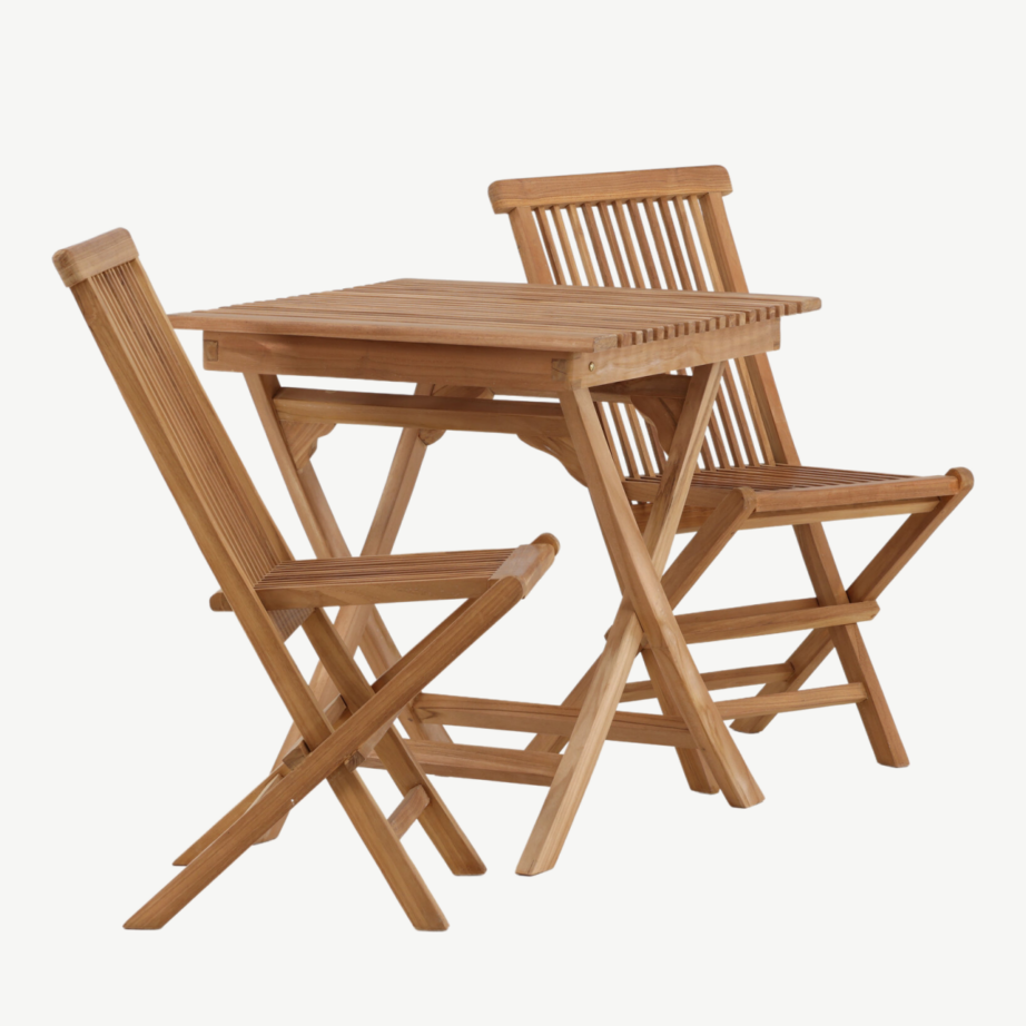 Kokkupandav tiigipuidust aiamööblikomplekt Ghana – laud 70×70cm ja 2 tooli, GR22782 – 3