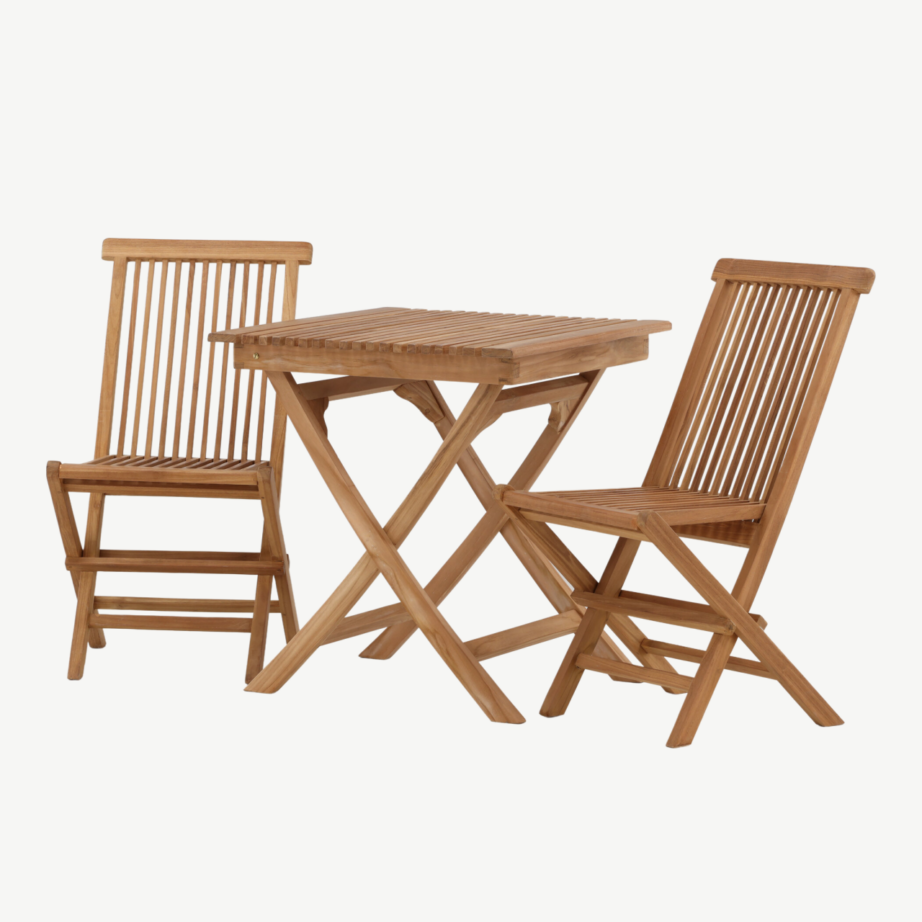 Kokkupandav tiigipuidust aiamööblikomplekt Ghana – laud 70×70cm ja 2 tooli, GR22782 – 5