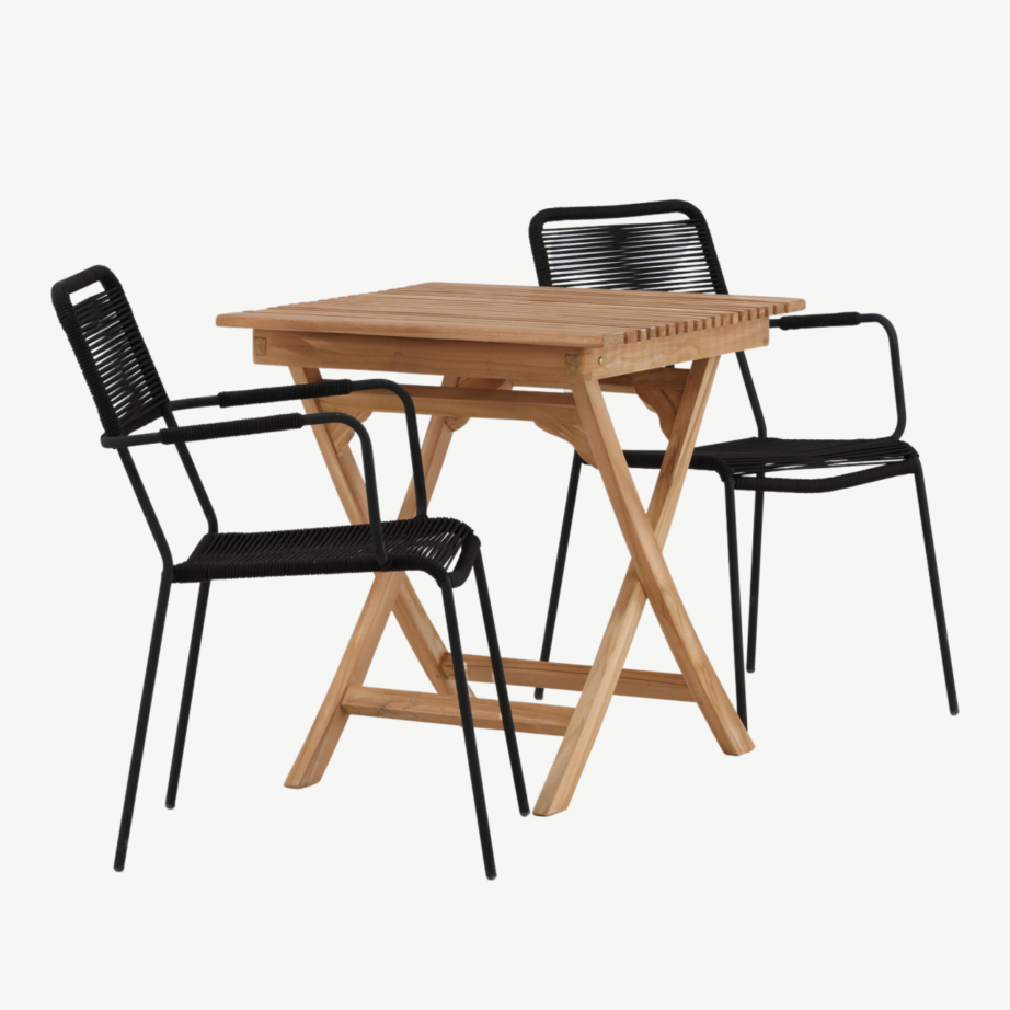 Kokkupandav tiigipuust aialaud ja mustad Lindos köiest toolid (2 tk) – Ghana kollektsioon, GR22779 – 3