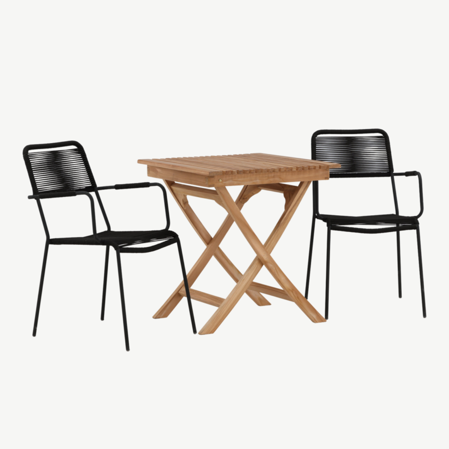 Kokkupandav tiigipuust aialaud ja mustad Lindos köiest toolid (2 tk) – Ghana kollektsioon, GR22779 – 4