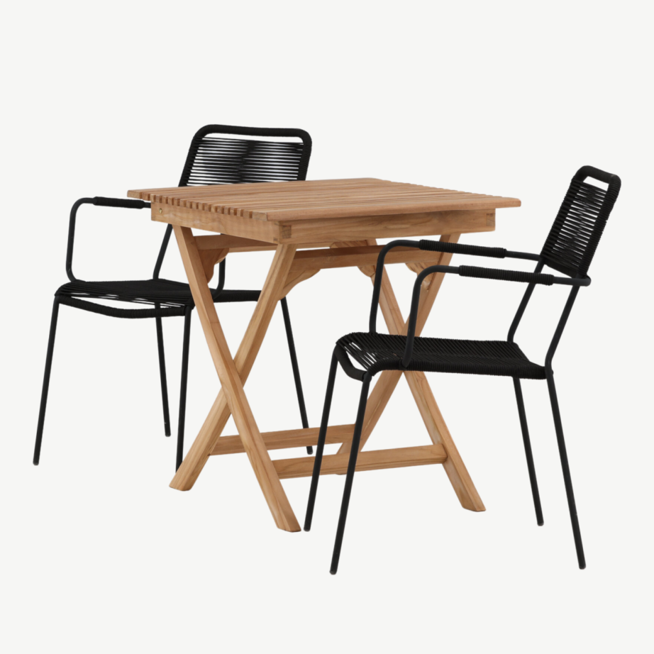 Kokkupandav tiigipuust aialaud ja mustad Lindos köiest toolid (2 tk) – Ghana kollektsioon, GR22779 – 6