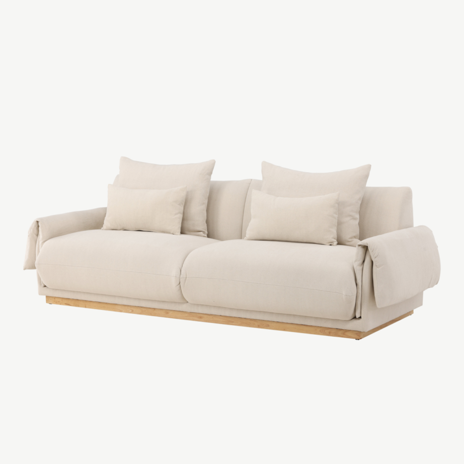 Kolmekohaline beež linasegukangaga diivan Mollösund (tammepuidust jalad), 61803-256