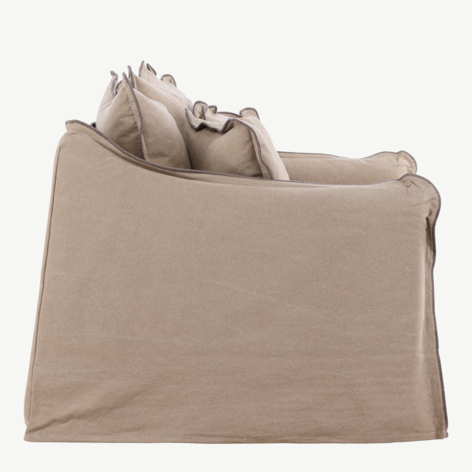 Kolmekohaline puuvillakattega diivan Oskarshamn (beežikaspruun, mustad puidust jalad), 61799-103 – 2