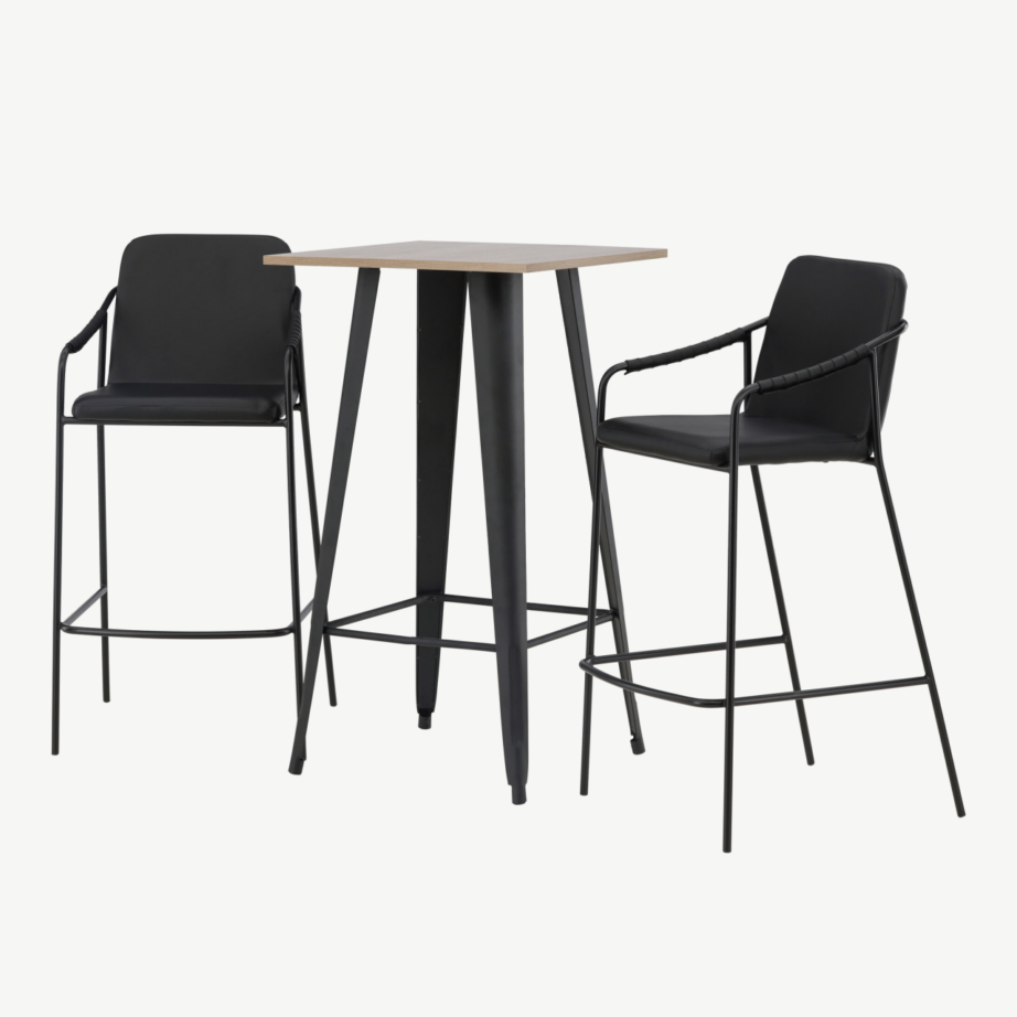 Kõrge söögikomplekt Tempe – pähklivärvi MDF laud ja mustad Tvist baaritoolid, GR23436