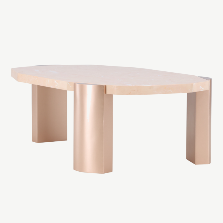Kres abilaua ovaalne MDF laud roosa marmori imitatsiooniga, kuldsed jalad, 125x70,5 cm - 62047-114