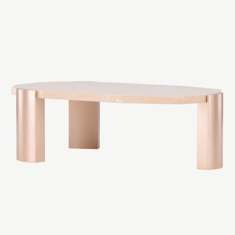Kres abilaua ovaalne MDF laud roosa marmori imitatsiooniga, kuldsed jalad, 125x70,5 cm - 62047-114