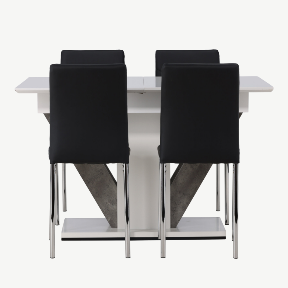 Laiendatav söögilaud DISA ja Lily toolid (valge/hall laud, mustad toolid), GR23588 – 2