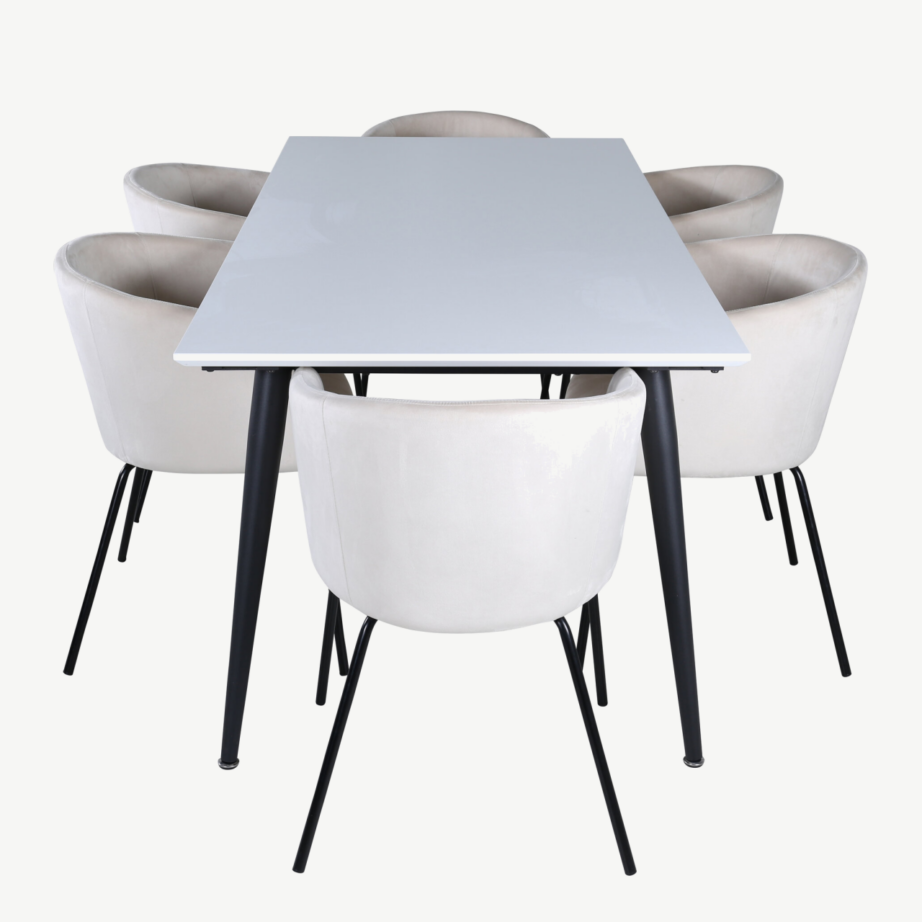 Laiendatav söögilaud Jimmy ja 6 beeži velvetkattega tooli, GR22291 – 2