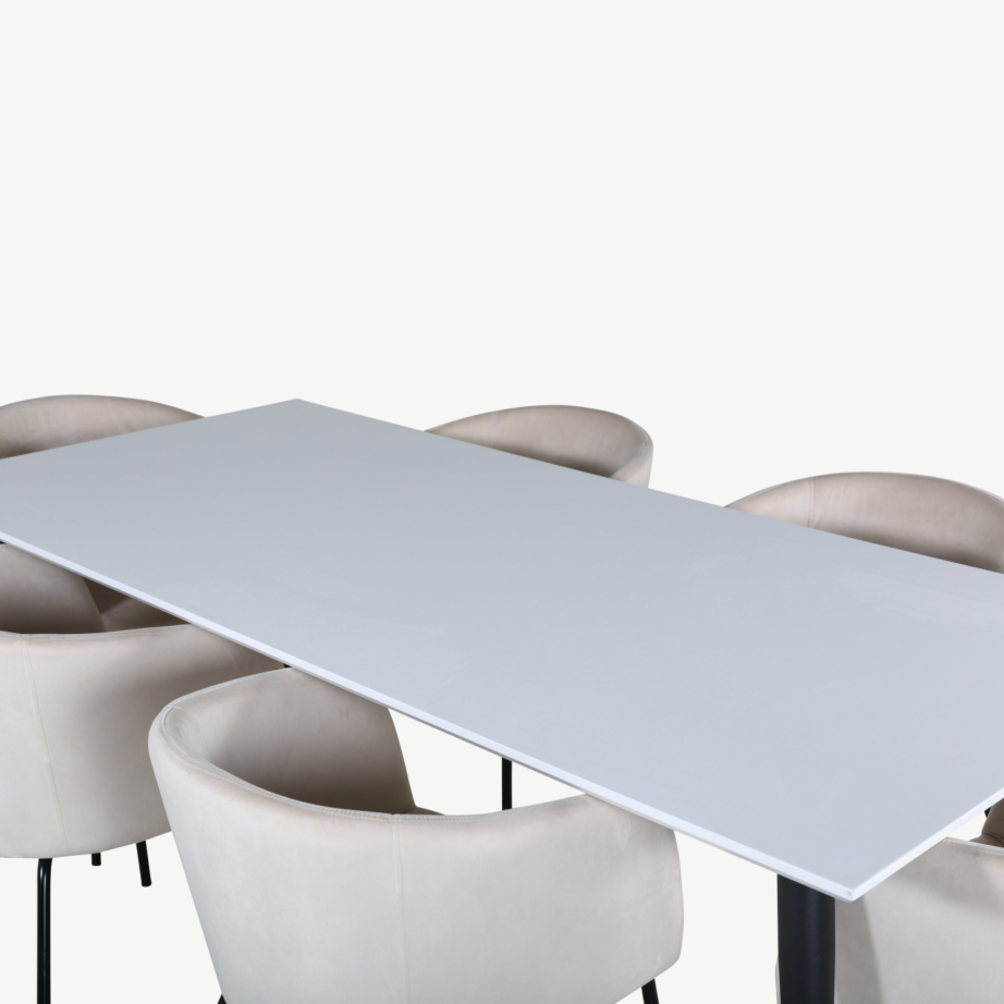 Laiendatav söögilaud Jimmy ja 6 beeži velvetkattega tooli, GR22291 – 3