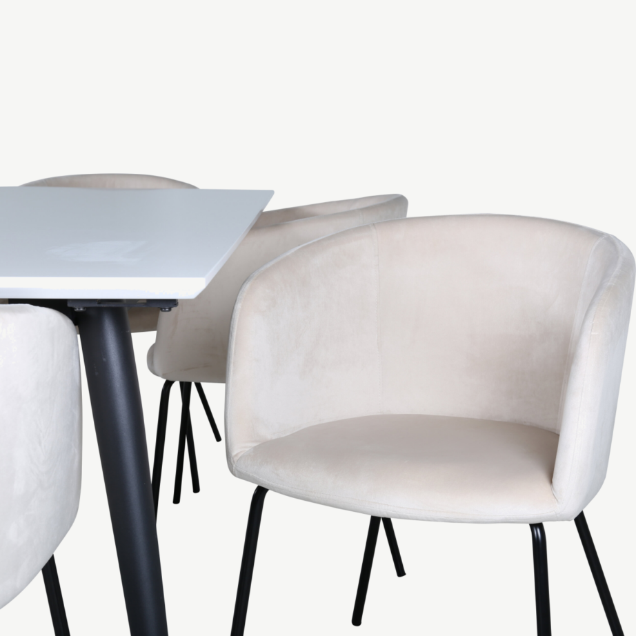 Laiendatav söögilaud Jimmy ja 6 beeži velvetkattega tooli, GR22291 – 4