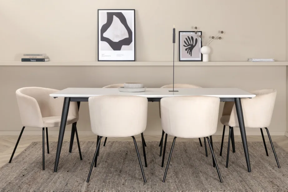 Laiendatav söögilaud Jimmy ja 6 beeži velvetkattega tooli, GR22291 – 5