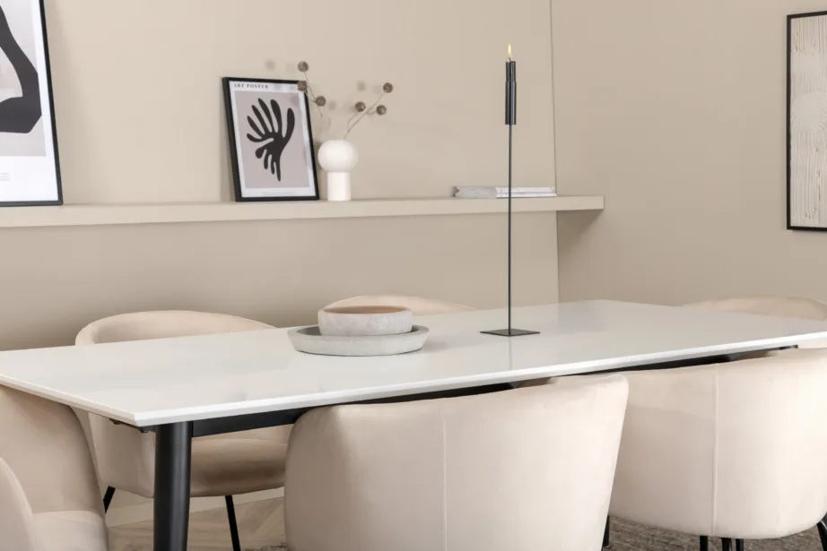 Laiendatav söögilaud Jimmy ja 6 beeži velvetkattega tooli, GR22291 – 7