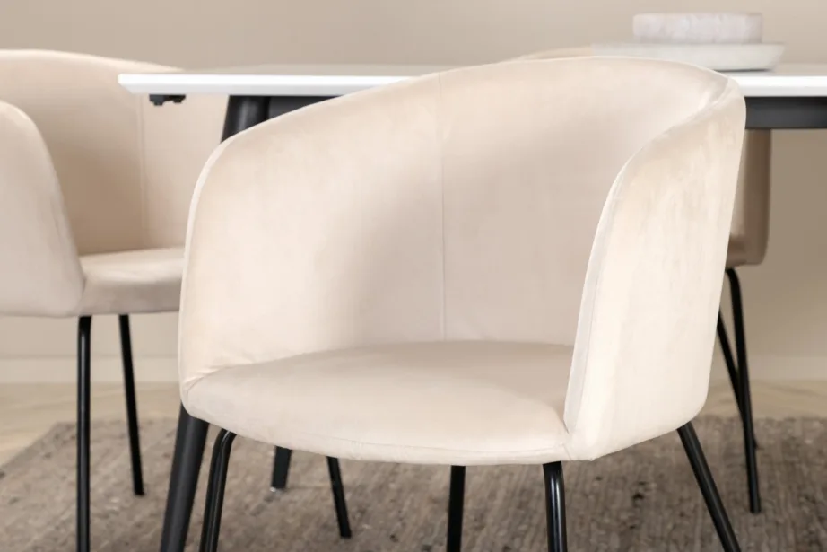 Laiendatav söögilaud Jimmy ja 6 beeži velvetkattega tooli, GR22291 – 9