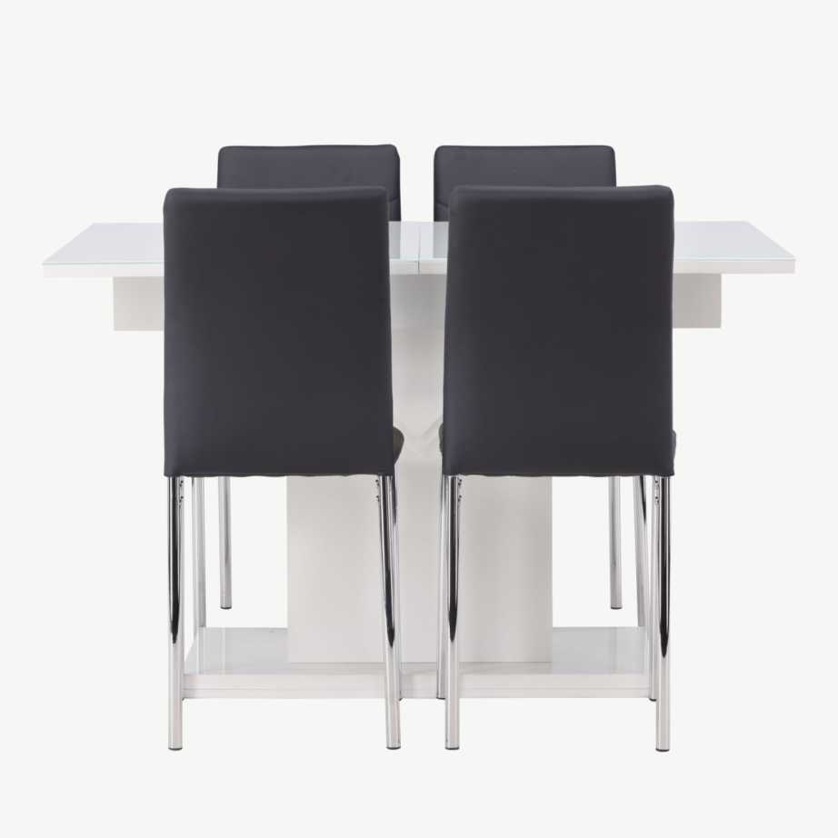 Laiendatav söögilaud Pluto valge klaaspinnaga ja must Lily tool, GR23598 – 2