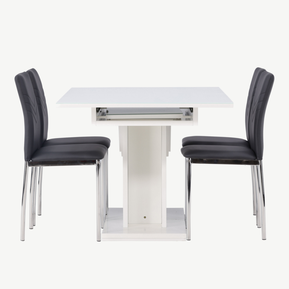 Laiendatav söögilaud Pluto valge klaaspinnaga ja must Lily tool, GR23598 – 3