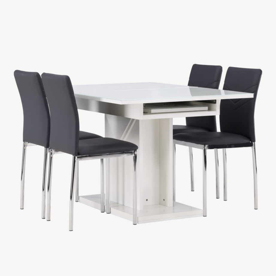 Laiendatav söögilaud Pluto valge klaaspinnaga ja must Lily tool, GR23598 – 4