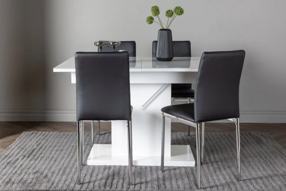 Laiendatav söögilaud Pluto valge klaaspinnaga ja must Lily tool, GR23598 – 5