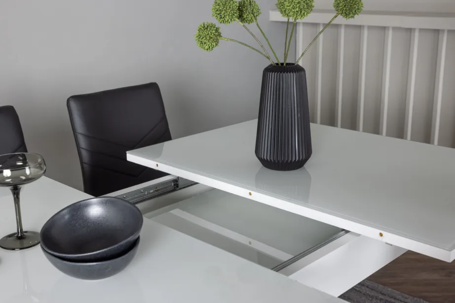 Laiendatav söögilaud Pluto valge klaaspinnaga ja must Lily tool, GR23598 – 8