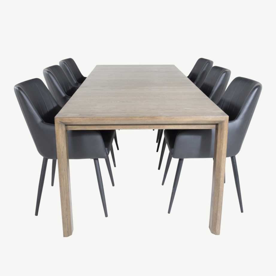 Laiendatav tamme viimistlusega söögilaud Slider ja mustad Comfort toolid, GR23962 – 2