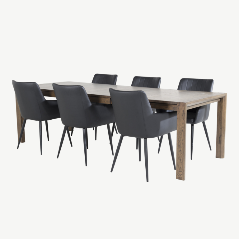 Laiendatav tamme viimistlusega söögilaud Slider ja mustad Comfort toolid - GR23962