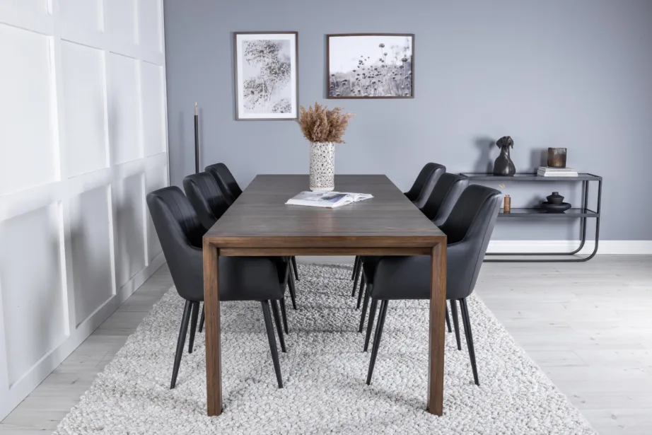 Laiendatav tamme viimistlusega söögilaud Slider ja mustad Comfort toolid, GR23962 – 3