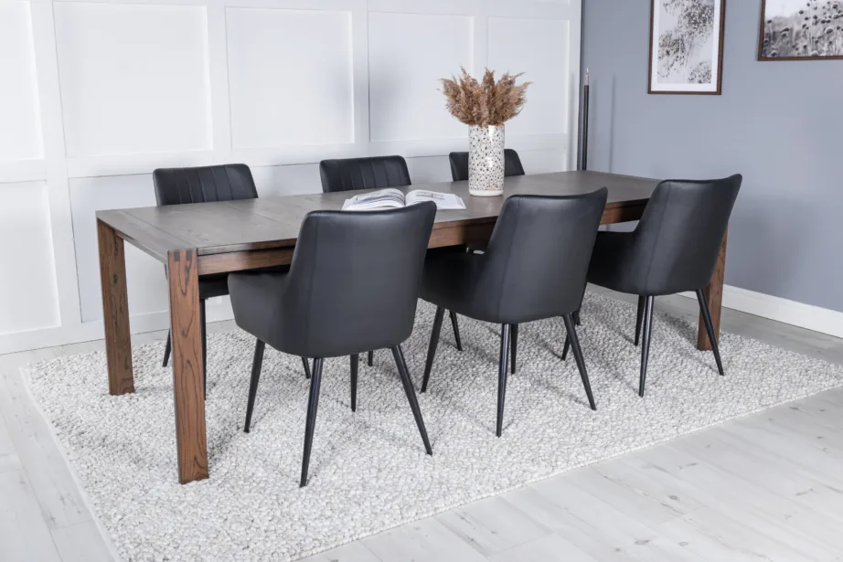 Laiendatav tamme viimistlusega söögilaud Slider ja mustad Comfort toolid, GR23962 – 4