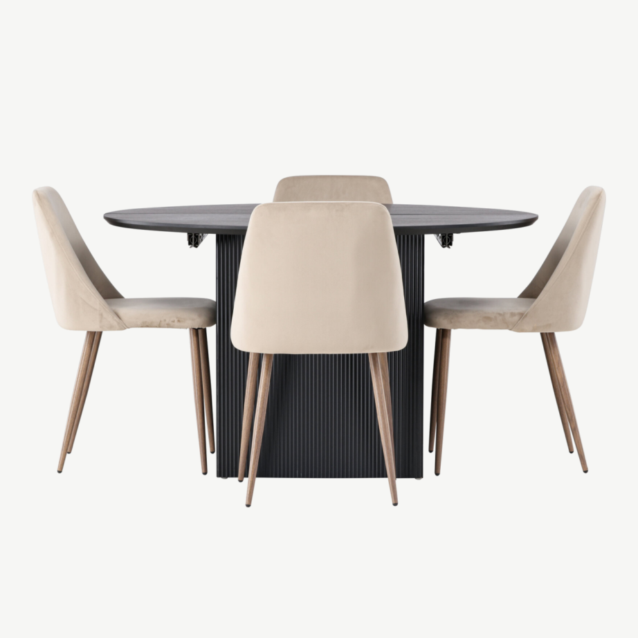 Laiendatav ümmargune söögilaud Matilda ja pruunid Night söögitoolid (4 tk), must MDF, pähklitooni detailid, GR23539 – 3