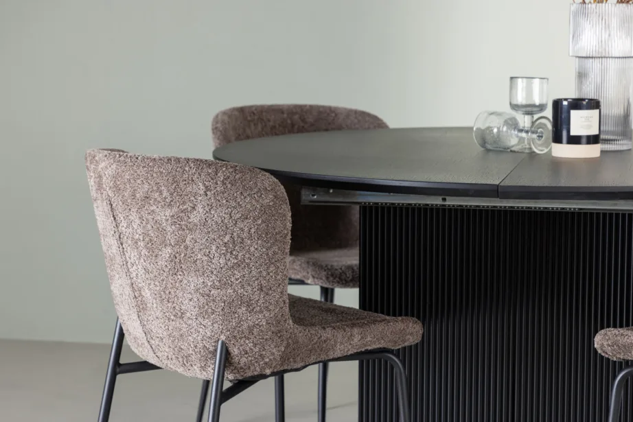 Laiendatav ümmargune söögilaud Matilda ja tumehallid buklee toolid Modesto (must MDF, 130 cm), GR23548 – 6