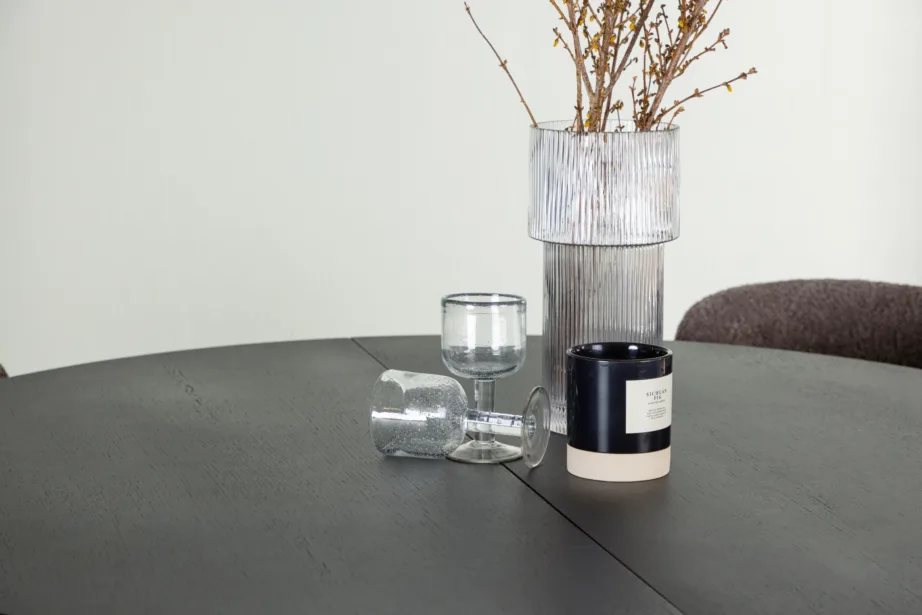 Laiendatav ümmargune söögilaud Matilda ja tumehallid buklee toolid Modesto (must MDF, 130 cm), GR23548 – 7