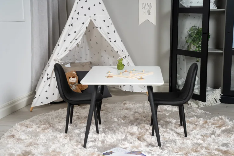 Laste söögilaud ja toolid Polar (valge MDF, must PU) - GR24151